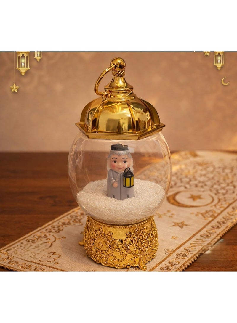 Musical Snow Globe with Figurine Light, Gold, 35cm Height, Arabic Music, USB and Battery Powered, Home And Ramadan Decor, Eid Design (Arabic Lady with Lamp) - Image 1